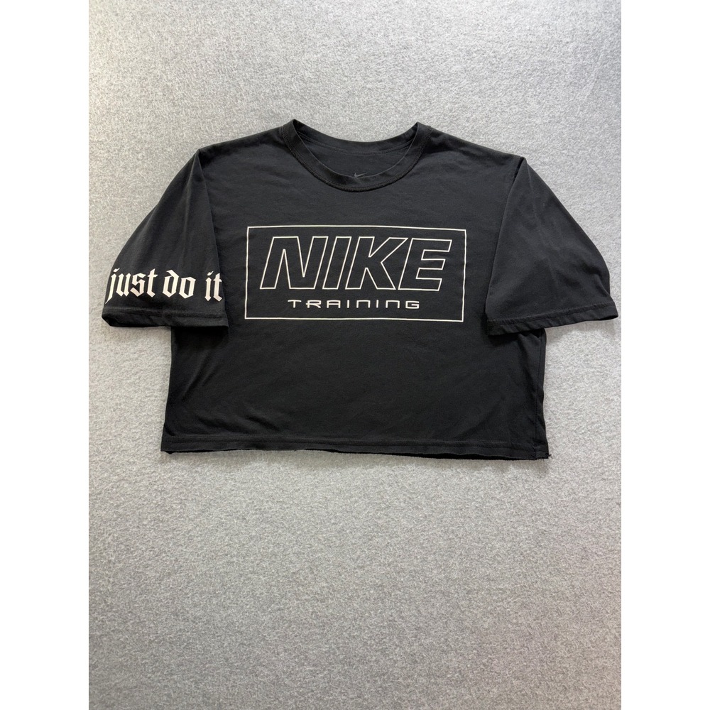 Nike‎ Training Dri-FIT Black Crop Top Just Do It Graphic Tee AH2358-010 Size XS